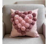 Générique Heart Pom-Pom Throw Pillow Cover,Cute Soft Heart Ball Square Decorative Pillowcase,Fashion Plush Pillow Covers for Sofa Living Room Bedroom Decor