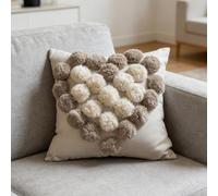 Générique Heart Pom-Pom Throw Pillow Cover,Cute Soft Heart Ball Square Decorative Pillowcase,Fashion Plush Pillow Covers for Sofa Living Room Bedroom Decor