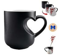 Générique Heart-Shaped Color Changing Magic Ceramic Mug, 11 Oz Hot/Cold Thermochromic Red Heart Pattern Coffee Cup, Romantic Cup for Valentine's Day Anniversary (One cup)