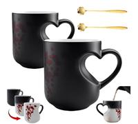 Générique Heart-Shaped Color Changing Magic Ceramic Mug,Valentine's Day Heart Shaped Handle Ceramic Coffee Cup,Novelty Funny Heat Sensitive Coffee Cup,Gift for Birthday Anniversary Christmas