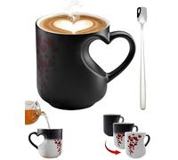 Générique Heart Shaped Colour Changing Mug, Heart-Shaped Color Changing Magic Ceramic Mug, Temperature Activated Reveals Red Hearts With Hot Drinks, Romantic Gift For Couples (1Pc)