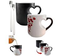 Générique Heart Shaped Colour Changing Mug, Heart-Shaped Color Changing Magic Ceramic Mug, Temperature Activated Reveals Red Hearts With Hot Drinks, Romantic Gift For Couples (2Pcs)