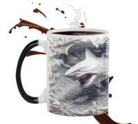 Générique Heat Changing Mug - Ceramic Sea Fish Water Cup | Heat Sensitive Shark Mugs, Pattern Lovers Kids Adults, Novelty Gift Office Kitchen Drinkware Reactive Design, High Temperature Resistant