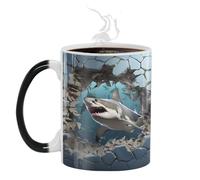 Générique Heat Changing Mug - Ceramic Sea Fish Water Cup | Heat Sensitive Shark Mugs, Pattern Lovers Kids Adults, Novelty Gift Office Kitchen Drinkware Reactive Design, High Temperature Resistant