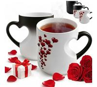 Générique Heat Changing Mug Heart, 330mL Heart-Shaped Color Changing Magic Ceramic Mug with Ergonomic Handle, Premium Jingdezhen Ceramics Heat Sensitive Coffee Cup, Romantic Gifts for Couples (2 PCS)