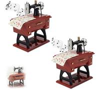 Générique Heatlyhot Vintage Sewing Machine Music Box, Sewing Mechanical Clockwork Music Box, for Home Decor Birthday Gift, Clockwork Table Desk Decoration (2PCS)