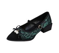Générique Heels Femme en Dentelle Bout Pointu Talon Bloc Mary Janes à Talons Hauts Élégantes avec Fleurs et Bride Réglable Heels Soirée Mariage Bureau Été