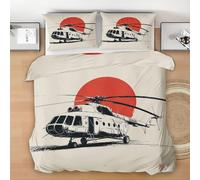 Générique Hélicoptère Housse de Couette 180x200 - Avion Parure de Lit en Microfibre Réversible, Soleil Rouge Parure de lit 3 pièces avec 2 Taies d'oreiller 65x65cm L77y