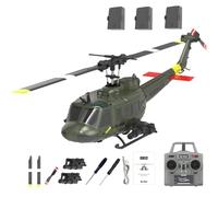 Générique Hélicoptère télécommandé UH-1 pour Adultes, RC C032 1/48 échelle 6 canaux 2,4 G gyro stabilisé avec vol inversé 3D Roulant - RTF,Vert,3 Battery