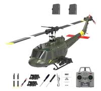 Générique Hélicoptère télécommandé UH-1 pour Adultes, RC C032 1/48 échelle 6 canaux 2,4 G gyro stabilisé avec vol inversé 3D Roulant - RTF,Vert,2 Battery