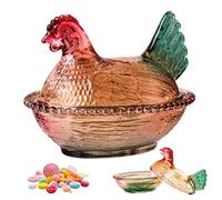 Générique Hen on Nest Glass Dish, Vintage Glass Hen on Nest Dish with Lid, Large Pedestal Crystal Candy Jar, for Home Use, for Holding Candies and Snacks (Multicolor)