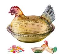 Générique Hen on Nest Glass Dish, Vintage Glass Hen on Nest Dish with Lid, Large Pedestal Crystal Candy Jar, for Home Use, for Holding Candies and Snacks (Amber)