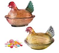 Générique Hen on Nest Glass Dish, Vintage Glass Hen on Nest Dish with Lid, Large Pedestal Crystal Candy Jar, for Home Use, for Holding Candies and Snacks (Multicolor+Amber)