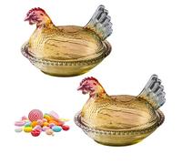 Générique Hen on Nest Glass Dish, Vintage Glass Hen on Nest Dish with Lid, Large Pedestal Crystal Candy Jar, for Home Use, for Holding Candies and Snacks (Amber2pcs)