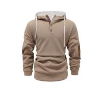 Générique Henley Sweat Homme 1/4 Bouton Jacquard Pull Hiver Sweats à Capuche Manches Longues Automne Hiver Sweatshirts avec Cordon de Serrage Chaud Décontracté Hoodie Streetwear