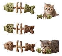 Générique Herbe à Chat et Vigne argentée, à mâcher créative en os de Poisson, bâton de Nettoyage des Dents en Bois Naturel for Chats, à mâcher, lécher, soulager l'ennui, adapté aux Chats et(3pcs)
