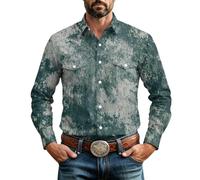 Générique Herren Distressed Langarm Knopfhemd mit Zwei Brusttaschen | Atmungsaktiver Stoff, klassischer Spitzkragen, zwei Brusttaschen. Ideal für Freizeit, Arbeit und Outdoor-Aktivitäten