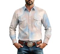 Générique Herren Fließendes Wasserfarben Langarm Knopfhemd | Atmungsaktiver Stoff, klassischer Spitzkragen, zwei Brusttaschen. Ideal für Freizeit, Arbeit und Outdoor-Aktivitäten