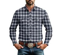 Générique Herren Karo Langarm Knopfhemd mit Zwei Brusttaschen | Atmungsaktiver Stoff, klassischer Spitzkragen, zwei Brusttaschen. Ideal für Freizeit, Arbeit und Outdoor-Aktivitäten