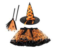 Générique Hexen-Outfit Für Mädchen - Halloween-Hexenkostüm Mit Hexenhut | Besen & Tutu-Rock | Süßes Kinderkostüm fúr Karneval, Rollenspiel & Halloween-Partys, Verkleidung Für Mädchen