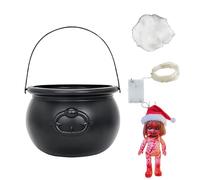 Générique Hexenkessel-Halloween- - Schwarzer Hexenofen Aus Kunststoff, Mit Voodoo- & LED-Lichtern | Gruselige Vintage Party-Dekorationen, Schreckens-Requisiten Für Zuhause, Esstisch, Küche