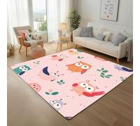 Générique Hibou Animal Mignon Tapis Antidérapant 140x200cm - Feuille de Hibou Rouge Imprimé Ne perd Pas Ses Poils - Tapis Lavable pour Salon, Chambre à Coucher, Salle à Manger, Descente de Lit