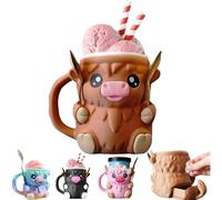 Générique Highland Cow Ice Pint Holder,Cute Animal Penguin Ice Cream Pint Cup Container with 2 Spoons,3D Printed Reusable Popsicle Containers,Fun Gift For Ices Cream Lovers