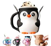 Générique Highland Cow Ice Pint Holder,Cute Animal Penguin Ice Cream Pint Cup Container with 2 Spoons,3D Printed Reusable Popsicle Containers,Fun Gift For Ices Cream Lovers