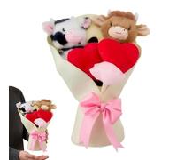 Générique Highland Cow Valentines Day Plush Gift, 2 Adorable Stuffed Animals Gifts with Hearts Bow Wrap, 10x13 inches Pink Highland Cow Bouquet Decorations for Anniversary,Girlfriend,Couples (Pink)