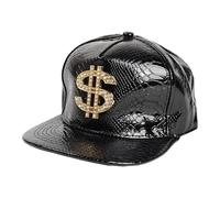 Générique Hip Hop Hat - 60cm Adjustable Rapper Cap | PU Leather & Cotton Blend Dollar Sign Street Dancing Headwear For Men Women 80s Theme Retro Party Beach Running Urban Fashion Accessory