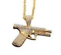 Générique Hip Hop Pistolet Zircon Scintillant collier pour hommes Mode Machine Gun Fun Rap Bijoux Cadeaux Accessoires