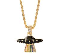 Générique Hip Hop Vaisseau créatif Spatio, collier OVNI, illumination colorée, rayon de rayon, chaîne, femmes, bijoux de rappeur cadeaux