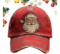 Générique Holiday Washed Santa Print Hat | Baseball Hats For Women | Vintage Adjustable Fashionable Headwear For Holiday Birthday Daily Travel Celebration Gathering Commuting Sports Golf