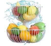 Générique Hollow Double-Layer Fruit Basket | Iron + Paint, 2 Sizes | Large Capacity 2-Tier Stand For Living Room Coffee Table | Creative High-End Snack Storage Rack & Colander