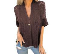 Générique Hollow V-Neck Single Button Loose Short Sleeves, Hollow Half Sleeve Cardigan, Lace Cardigan for Women for Beach and Home (Brown,m)