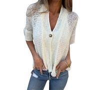 Générique Hollow V-Neck Single Button Loose Short Sleeves, Hollow Half Sleeve Cardigan, Lace Cardigan for Women for Beach and Home (White,x_l)
