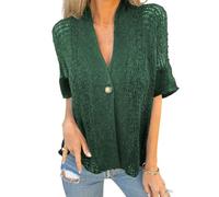 Générique Hollow V-Neck Single Button Loose Short Sleeves, Hollow Half Sleeve Cardigan, Lace Cardigan for Women for Beach and Home (Green,s)