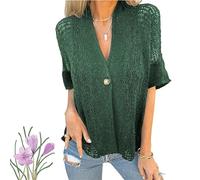 Générique Hollow V-Neck Single Button Loose Short Sleeves, Women's Lightweight Hollow Half Sleeve Crochet Cardigan (Green,S)