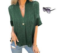 Générique Hollow V-Neck Single Button Loose Short Sleeves, Women's Summer Crochet Lightweight Arrangenal Lace Cardigan (Green,TG)