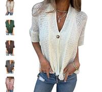 Générique Hollow V-Neck Single Button Loose Short SleevesHollow Half Sleeve Cardigan, V-Neck Short Down Loose Lace Cardigan (White,3TG)