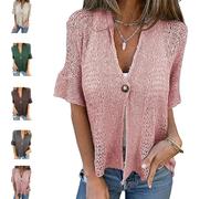 Générique Hollow V-Neck Single Button Loose Short SleevesHollow Half Sleeve Cardigan, V-Neck Short Down Loose Lace Cardigan (Light Pink,Grand)