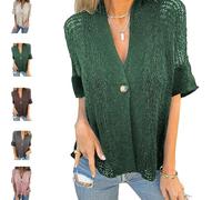 Générique Hollow V-Neck Single Button Loose Short SleevesHollow Half Sleeve Cardigan, V-Neck Short Down Loose Lace Cardigan (Green,M)