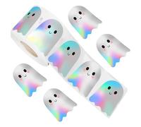 Générique Holographic Halloween Stickers, 500-Pack Cute Ghost Holographic Sticker Roll, Wäтerproof Self-Adhesive Decals for Walls Doors Crafts Party Favors, 1.5 inches Each, 500 Štickers