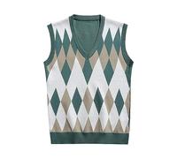Générique Homme Argyle Gilet en Laine Col en V Classique Cardigan sans Manches Losanges Pull Tricoté Débardeurs pour Automne Hiver
