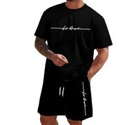 Générique Homme Ensemble Sets Ete Tenues Survêtement Costumes Plage Vacances 2 Pcs Décontracté Ensemble Short Tee Shirt Homme 2 Pièce T-Shirts à Manches Courtes