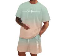 Générique Homme Ensemble Sets Ete Tenues Survêtement Costumes Plage Vacances 2 Pcs Décontracté Ensemble Short Tee Shirt Homme 2 Pièce T-Shirts à Manches Courtes