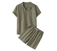 Générique Homme Ensemble Sets Ete Tenues Survêtement Costumes Plage Vacances Bouton Lapel Chemises et Shorts 2 Pcs