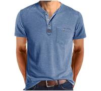 Générique Homme Henley T-Shirts à Manches Courtes Col Tunisien Boutons Coton Décontractée Slim Fit Chemises en Coton T-Shirt Homme Respirant Haut d'extérieur Fitness Tee Shirt Vetement Solde