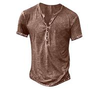 Générique Homme Henley T-Shirts à Manches Courtes Col Tunisien Boutons Coton Décontractée Slim Fit Chemises en Coton T-Shirt Homme Respirant Haut d'extérieur Fitness Tee Shirt Vetement Solde