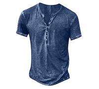 Générique Homme Henley T-Shirts à Manches Courtes Col Tunisien Boutons Coton Décontractée Slim Fit Chemises en Coton T-Shirt Homme Respirant Haut d'extérieur Fitness Tee Shirt Vetement Solde